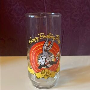 Warner Bros. Vintage Bugs Bunny 50th Anniversary Glass - Yellow and Red